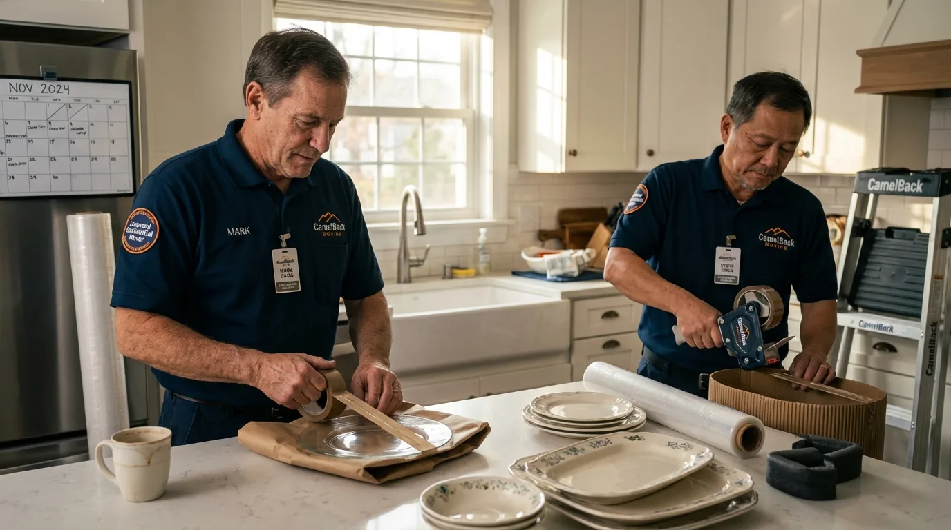 Professional crew packing kitchen dishware in Woodruff, SC